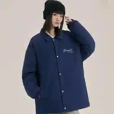 三体 水滴系列 简约字母印花美式宽松保暖百搭纯色基础款防风防水防寒加厚复古立领开衫潮牌面包服外套柔软舒适棉服 男女同款