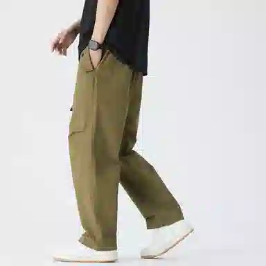 三体 三体文明系列 基础款纯色简约抽绳系带工装纯棉水洗直筒休闲裤 男女同款