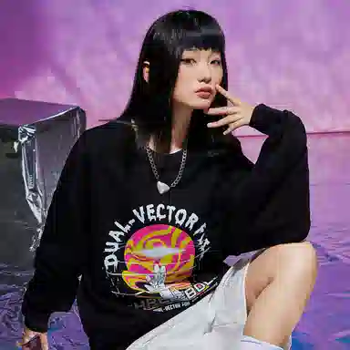 三体 二向箔系列 基础宽松简约字母印花休闲圆领套头打底内搭长袖重磅卫衣 男女同款