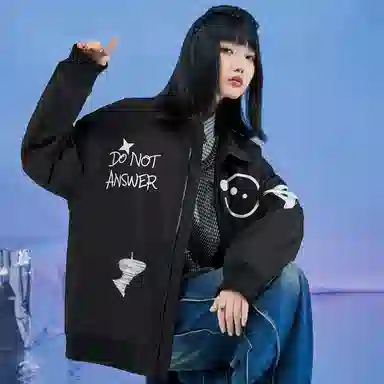 三体 红岸基地系列 监听员趣味复古大绣花字母基础款纯色棒球翻领拉链宽松休闲保暖防水棉服 男女同款