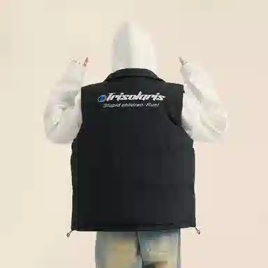 三体 末日之战系列 美式复古撞色拼接简约基础款字母印花宽松立领拉链休闲保暖厚款高街潮牌面包服城市风百搭无袖马甲 男女同款