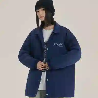 三体 水滴系列美式简约字母印花宽松保暖百搭纯色基础款防风防水防寒加厚复古开衫潮牌面包服柔软舒适棉服 男女同款