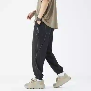 三体 品牌简约字母印花纯色基础款线条松紧时尚百搭美式复古高街潮牌舒适日常通勤透气束脚无性别穿搭多巴胺休闲裤 男女同款