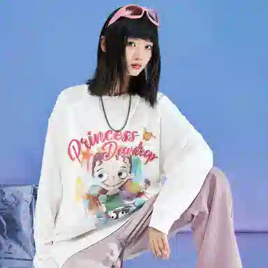 三体 露珠公主云天明的三个童话系列 卡通像宽松圆领套头美式高街简约通勤卫衣 男女同款