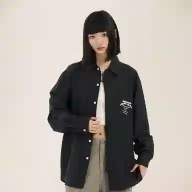 三体 二维化系列 复古美式简约字母印花基础款百搭翻领开衫休闲高街潮牌宽松学生多巴胺学院风日常透气薄款长袖衬衫 男女同款