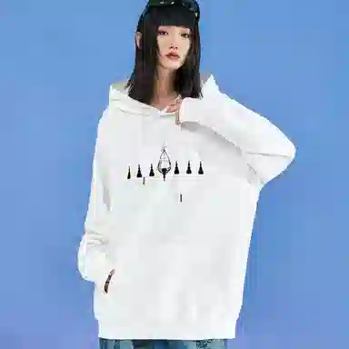 三体 素描卡通图案印花连帽宽松休闲卫衣 男女同款