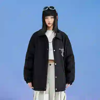 三体 水滴末日之战系列 基础款水滴字母印花美式复古休闲宽松户外机能风防风防水防寒加厚保暖潮牌教练棉服 男女同款