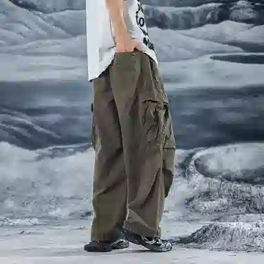 三体 文明系列 简约宽松百搭美式复古堆积阔腿休闲基础纯色直筒复古高街潮牌时尚舒适薄款透气日系户外机能风工装裤 男女同款