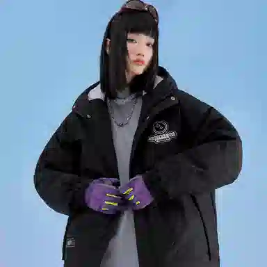 三体 红岸基地超级符号绣章系列 户外防风防水防寒字母印花连帽休闲加厚保暖舒适美式复古潮牌面包服长袖羽绒服 男女同款