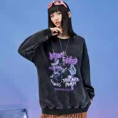 三体 太空军亚洲战舰系列 美式复古基础简约字母印花圆领套头百搭长袖重磅卫衣 男女同款