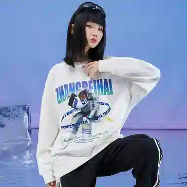 三体 章北海系列 简约休闲卡通字母印花宽松基础圆领套头长袖重磅卫衣 男女同款