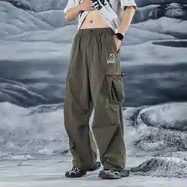 三体 文明系列 简约宽松百搭美式复古堆积阔腿休闲基础纯色直筒复古高街潮牌时尚舒适薄款透气日系户外机能风工装裤 男女同款