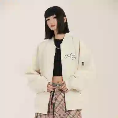 三体 红岸基地系列 美式复古简约基础款纯色字母印花休闲宽松学生多巴胺棒球服防风户外工装机能风飞行员服夹克外套 男女同款