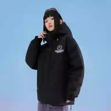 三体 红岸基地超级符号绣章系列 户外防风防水防寒字母印花连帽休闲加厚保暖舒适美式复古潮牌面包服长袖羽绒服 男女同款