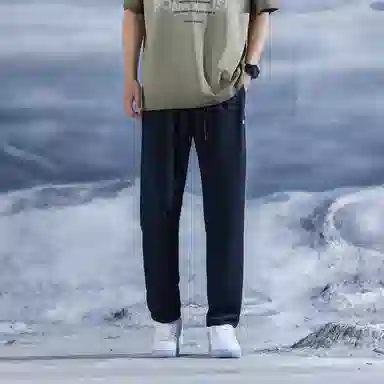 三体 水滴系列 冰丝垂感透气薄款简约基础直筒百搭宽松阔腿纯色美式复古高街潮牌学院风多巴胺学生显瘦时尚休闲裤 男女同款