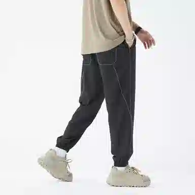 三体 品牌简约字母印花纯色基础款线条松紧时尚百搭美式复古高街潮牌舒适日常通勤透气束脚无性别穿搭多巴胺休闲裤 男女同款