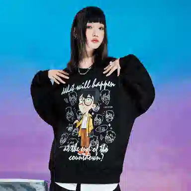 三体 汪淼卡通形象系列 简约基础卡通印花宽松休闲圆领卫衣 男女同款