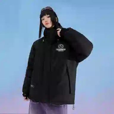 三体 红岸基地超级符号绣章系列 户外防风防水防寒字母印花连帽休闲加厚保暖舒适美式复古潮牌面包服长袖羽绒服 男女同款