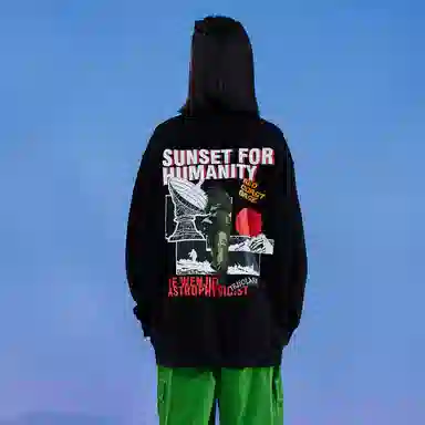 三体 字母人物印花宽松圆领套头美式复古长袖重磅卫衣 男女同款