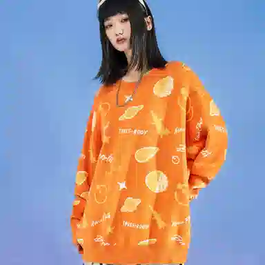 三体 水滴战舰末日之战系列 美式高街休闲满印趣味创意提花保暖圆领宽松简约打底针织衫 男女同款