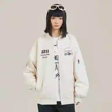 三体 水滴系列 简约基础款纯色拉链字母印花保暖防风棒球领开衫飞行服户外工装机能风美式复古高街潮牌个性夹克外套 男女同款