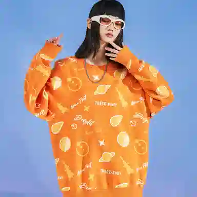 三体 水滴战舰末日之战系列 美式高街休闲满印趣味创意提花保暖圆领宽松简约打底针织衫 男女同款