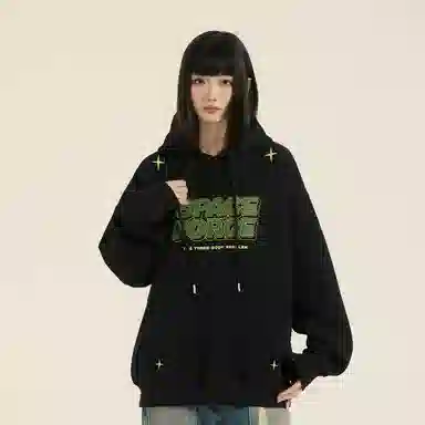 三体 太空军系列 简约基础款纯色趣味字母印花休闲宽松复古美式连帽套头百搭高街潮牌时尚学生多巴胺长袖卫衣 男女同款