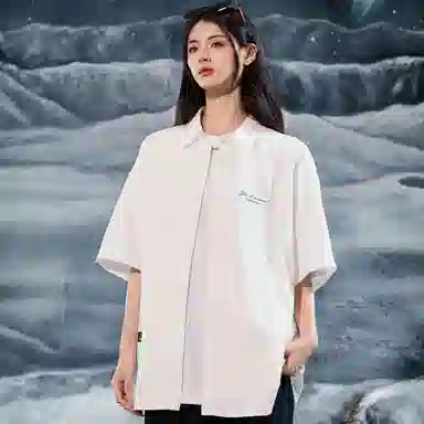 三体 不要回答系列 简约字母印花基础翻领开衫休闲宽松百搭美式复古高街潮牌时尚舒适学生多巴胺透气薄款短袖衬衫 男女同款