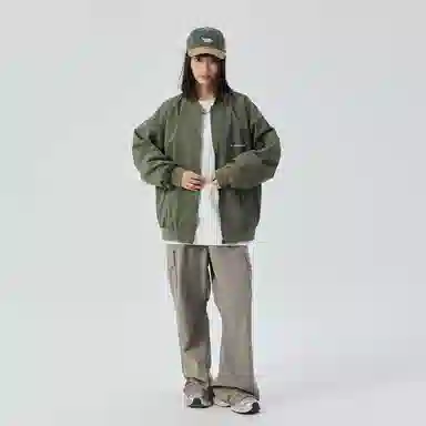 三体 我的三体系列 美式复古简约基础款纯色休闲字母印花宽松百搭开衫高街潮牌时尚学生棒球服工装飞行员夹克外套 男女同款