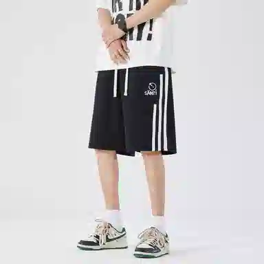 三体 文明系列 美式复古基础简约字母印花宽松短袖上衣条纹直筒短裤高街潮牌时尚舒适学生多巴胺日常休闲运动套装 男女同款