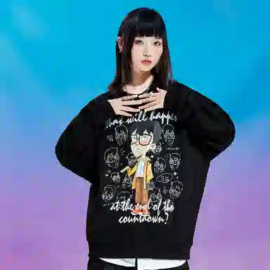 三体 汪淼卡通形象系列 简约基础卡通印花宽松休闲圆领卫衣 男女同款