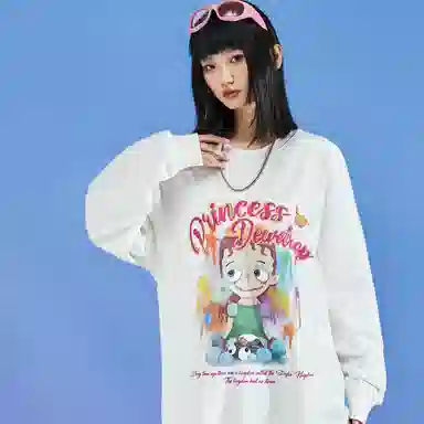 三体 露珠公主云天明的三个童话系列 卡通像宽松圆领套头美式高街简约通勤卫衣 男女同款