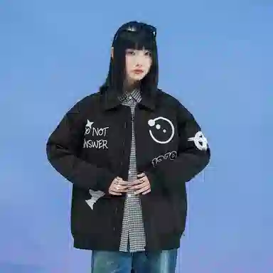 三体 红岸基地系列 美式复古简约宽松加厚保暖防水服趣味大绣花字母基础款拉链休闲翻领高街潮牌学生户外机能风棉服 男女同款