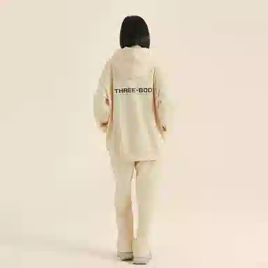 三体 到这里来吧系列 简约基础款字母印花宽松美式复古百搭连帽开衫长袖垂感自然直筒潮牌跑步健身篮球休闲运动套装 男女同款