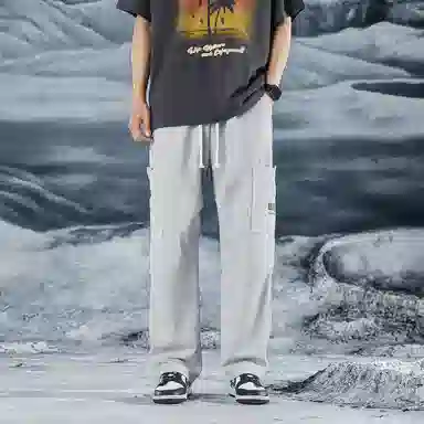 三体 水滴系列 基础简约字母印花纯色百搭宽松美式复古高街潮牌时尚舒适薄款日系户外工装机能风学生多巴胺休闲裤 男女同款