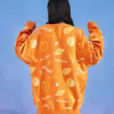 三体 水滴战舰末日之战系列 美式高街休闲满印趣味创意提花保暖圆领宽松简约打底针织衫 男女同款