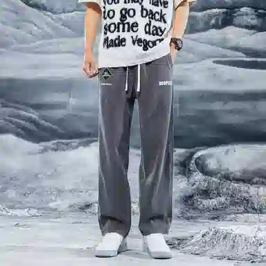 三体 水滴系列 简约基础美式复古宽松百搭直筒垂感阔腿松紧系绳高街潮牌时尚舒适薄款透气学生多巴胺显瘦日常休闲裤 男女同款