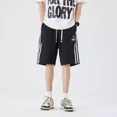 三体 文明系列 符号字母绣标条纹拼接撞色系带直筒美式复古时尚百搭高街运动潮牌新款舒适男士透气无性别穿搭休闲短裤 男女同款