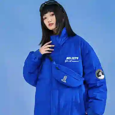 三体 红岸基地系列 含挎包字母徽章印花纯色基础款宽松美式户外防风防水休闲保暖加厚潮牌个性时尚面包服立领羽绒服 男女同款