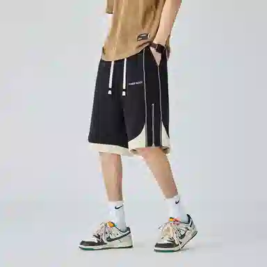 三体 拼接撞色时尚百搭宽松街头运动篮球裤美式高街潮流时尚百搭舒适不过膝五分裤无性别穿搭潮牌街头休闲短裤 男女同款