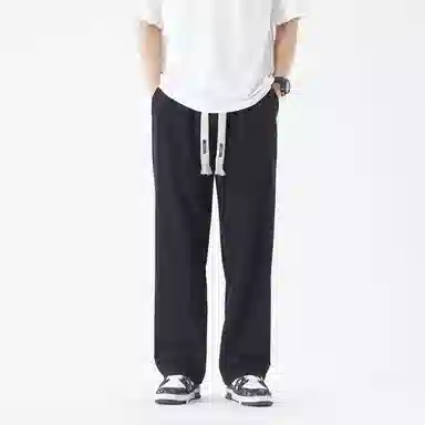 三体 冰丝透气美式复古纯色基础简约抽绳宽松直筒垂感拖地柔软舒适百搭户外弹力学生多巴胺薄款显瘦潮牌高街休闲裤 男女同款