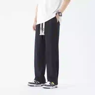 三体 冰丝直筒垂感拖地透气美式复古基础纯色简约抽绳宽松柔软舒适百搭户外通勤弹力学生多巴胺薄款显瘦高街潮牌休闲裤 男女同款