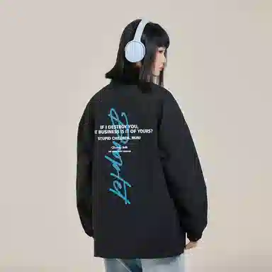 三体 水滴系列 美式街头复古简约基础款字母印花宽松百搭休闲翻领开衫教练棒球服飞行服学生潮牌纯色户外夹克外套 男女同款