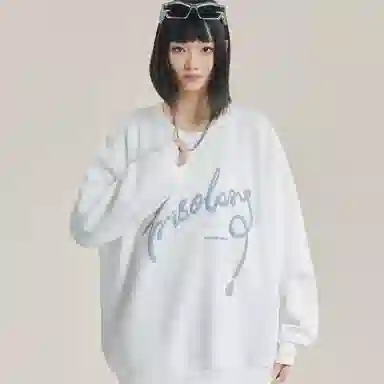 三体 文明系列 美式复古基础趣味字母发泡宽松休闲圆领套头百搭重磅高街潮牌时尚简约纯色学生保暖学院风情侣长袖卫衣 男女同款