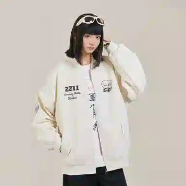 三体 水滴系列 简约基础款纯色拉链字母印花保暖防风棒球领开衫飞行服户外工装机能风美式复古高街潮牌个性夹克外套 男女同款