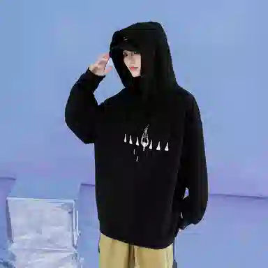 三体 素描卡通图案印花连帽宽松休闲卫衣 男女同款