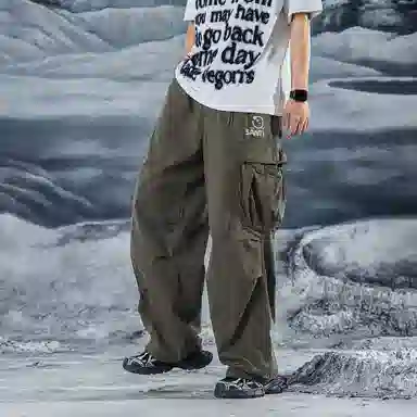 三体 文明系列 简约宽松百搭复古美式堆积阔腿休闲基础纯色直筒复古高街潮牌时尚舒适薄款透气日系户外机能风工装裤 男女同款