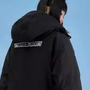 三体 红岸基地超级符号绣章系列 户外防风防水防寒字母印花连帽休闲加厚保暖舒适美式复古潮牌面包服长袖羽绒服 男女同款