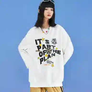 三体 字母印花休闲圆领套头宽松长袖卫衣 男女同款