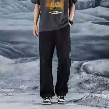 三体 水滴危机系列 简约休闲字母印花纯色基础款直筒百搭宽松垂感机能美式复古高街潮牌时尚日系户外机能风工装裤 男女同款